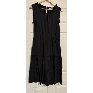 Grace Karin Tiered Dress Women Size M Black Ruffle Neck Sleeveless Midi Jersey